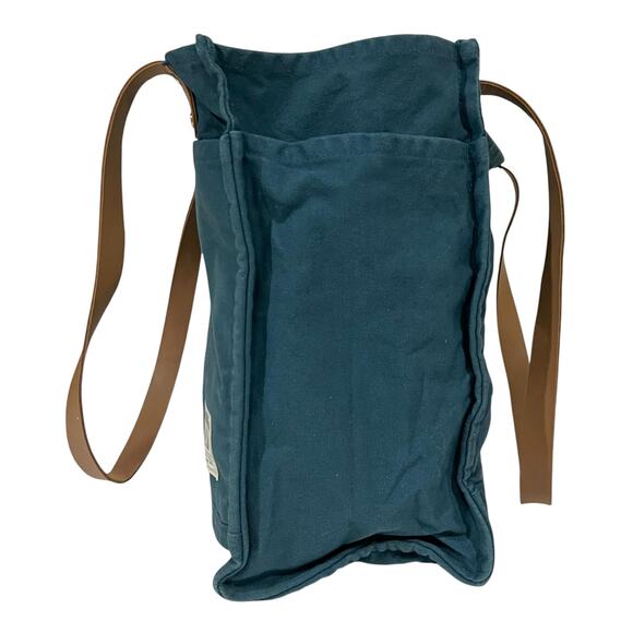 FEED Project Canvas Market Tote Shoulder Bag Blue with Leather Straps - Picture 3 of 8